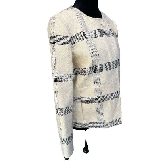 Tory Burch Wool Blend Ivory Black Plaid Blazer Zip Button Closure Women’s 10 M - Picture 8 of 14